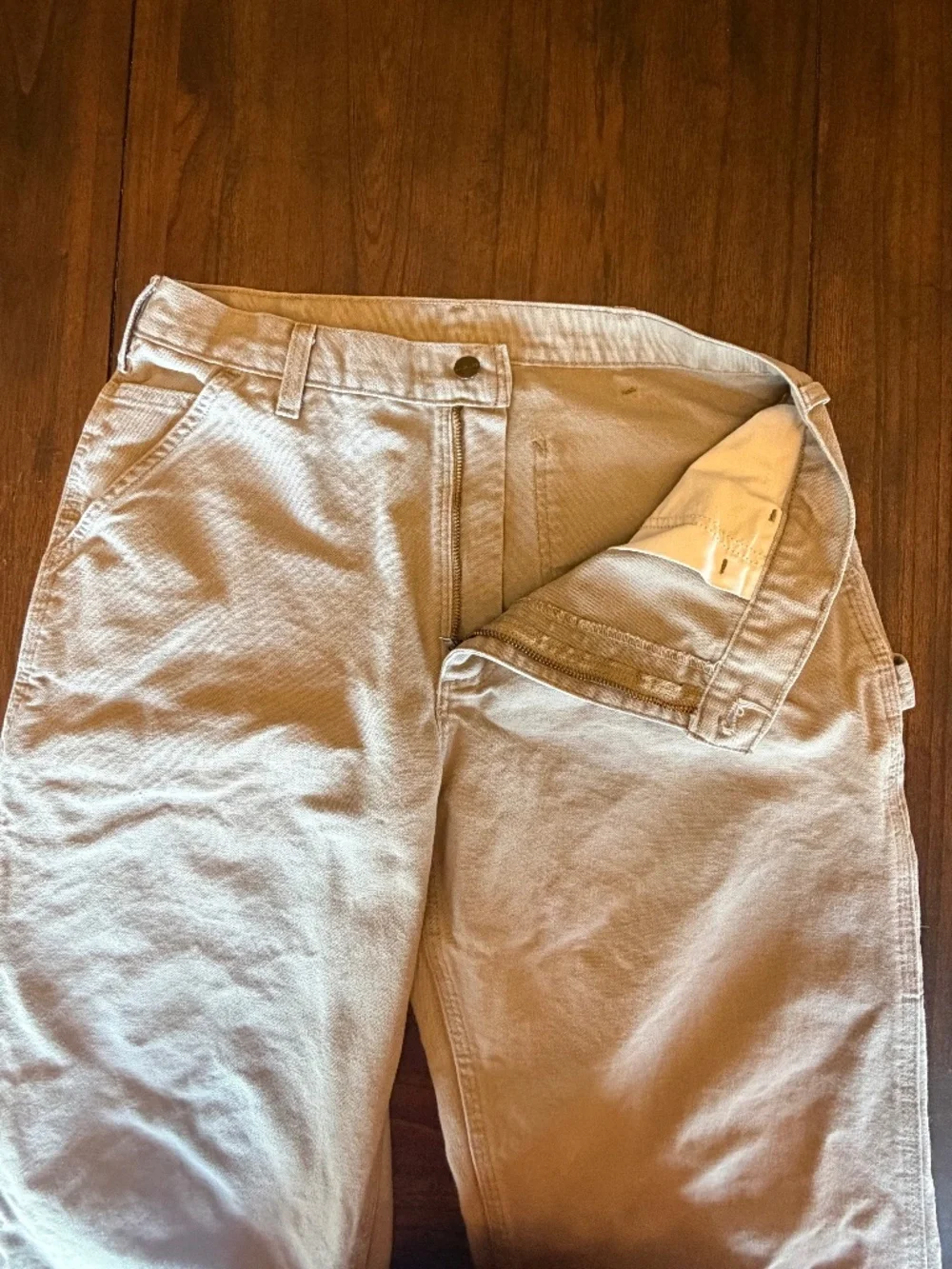 Men's Carhartt Canvas Carpenter Pants Tan, Size 34x32 (Label says 34x34)